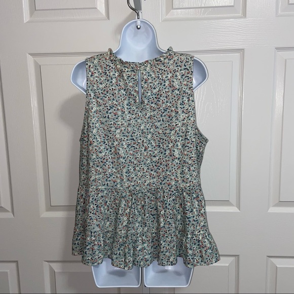 Universal Thread Green Floral Flounce Ruffle Tunic Top XL Sleeveless High Neck - Picture 8 of 12